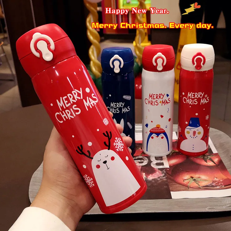 

new creative merry christmas gift thermos cup stainless steel double wall insulated water bottle, Red, black, white etc