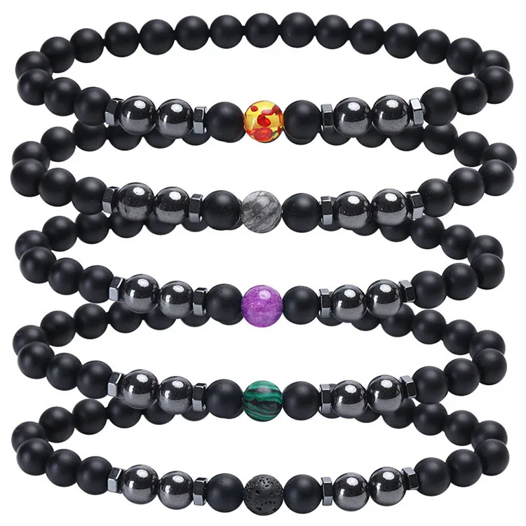 

Wholesale Colorful Stone Beads Foot Chain Jewelry Black Stones Magnetic Therapy Elastic Anklet