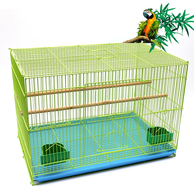 

Customized metal large bird cages portable easy carry pet transport bird cages green breeding bird cages with 2 bowls, White/black/green