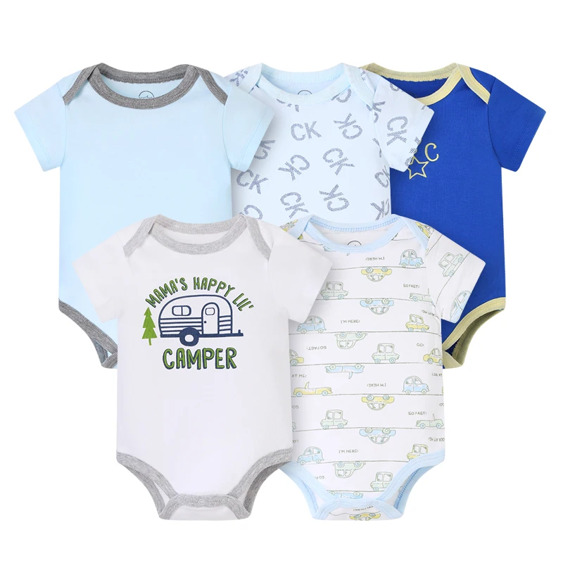 

Hot Sale Baby Clothing Short 5Pcs Baby Bodysuit Newborn Baby Clothes, As pictures show