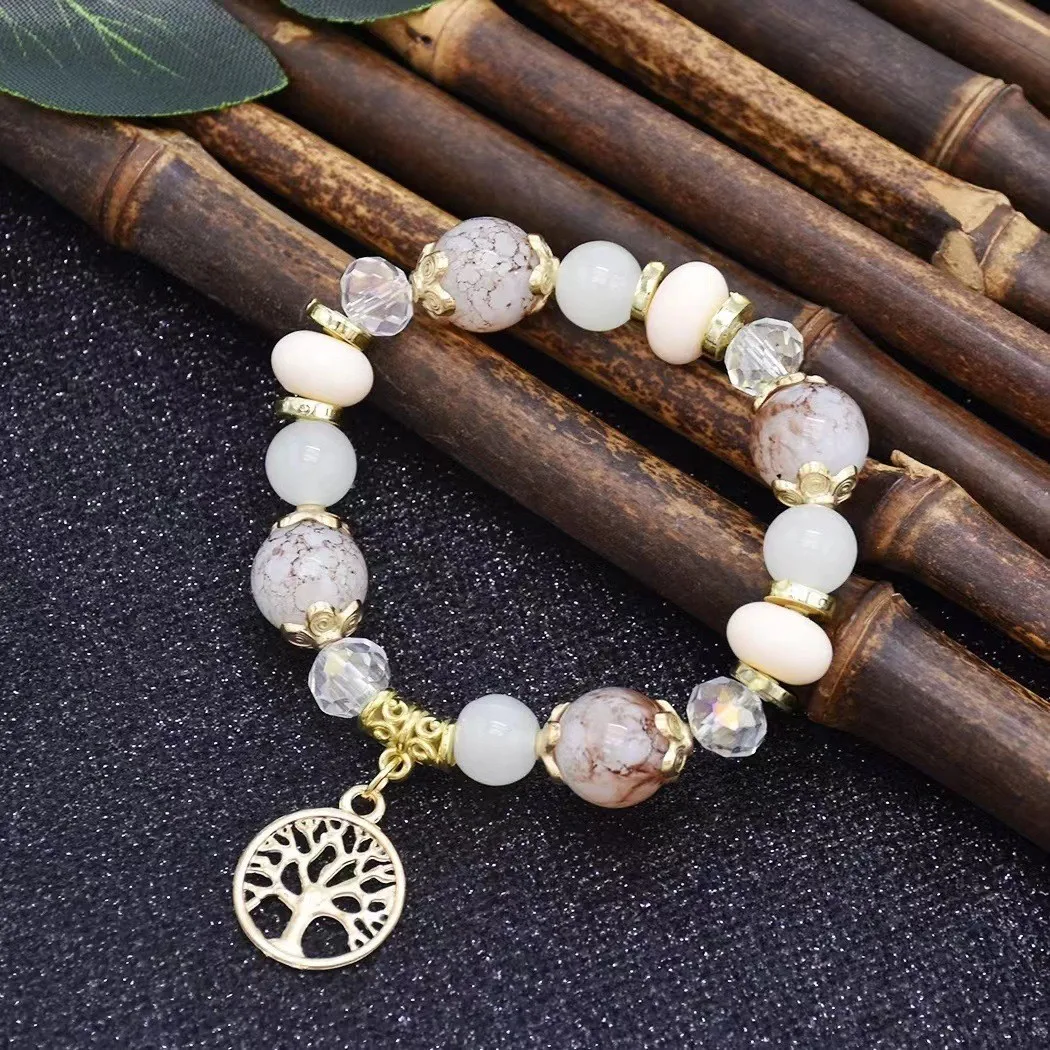 

Handmade Bracelet Natural Stone Pattern Stone Bead Elastic Rope String Hollow Alloy Metal Pendant Party bracelet