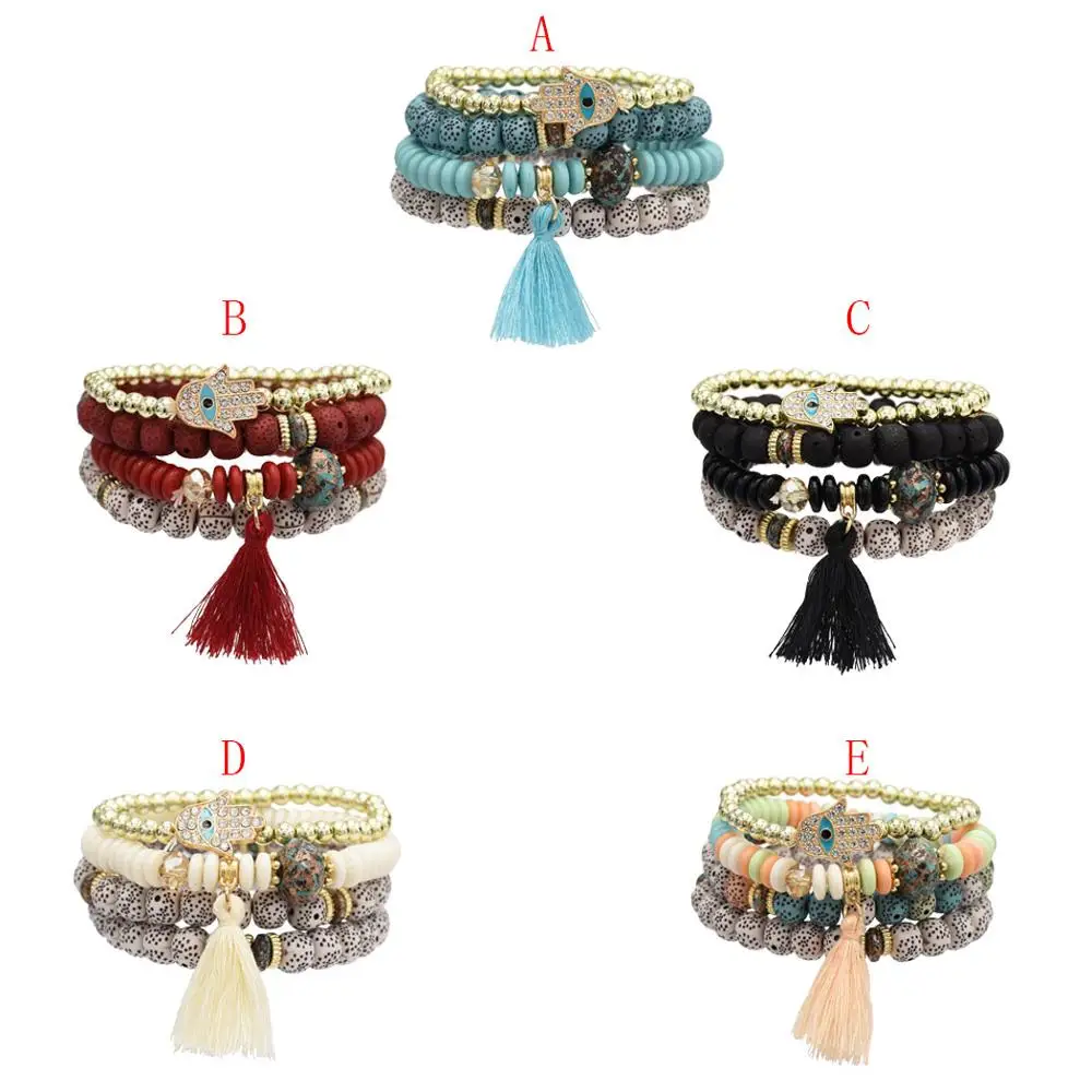 

Ruigang Wedding Stacking Beaded Stretchy Bead Bracelet Set Charm For Girls And Women, Blue,red,black,beige,pink