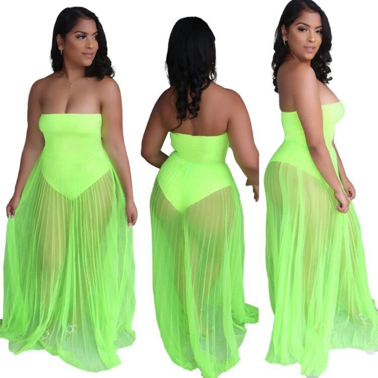 

Q21S854 European American womens summer dress breast wrapped one-piece Sexy Gauze translucent dress club dresses