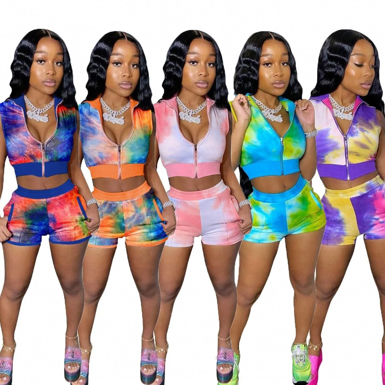 

Summer Tracksuit Womens Tye Dye Clothing Two Piece Short Sets For Women