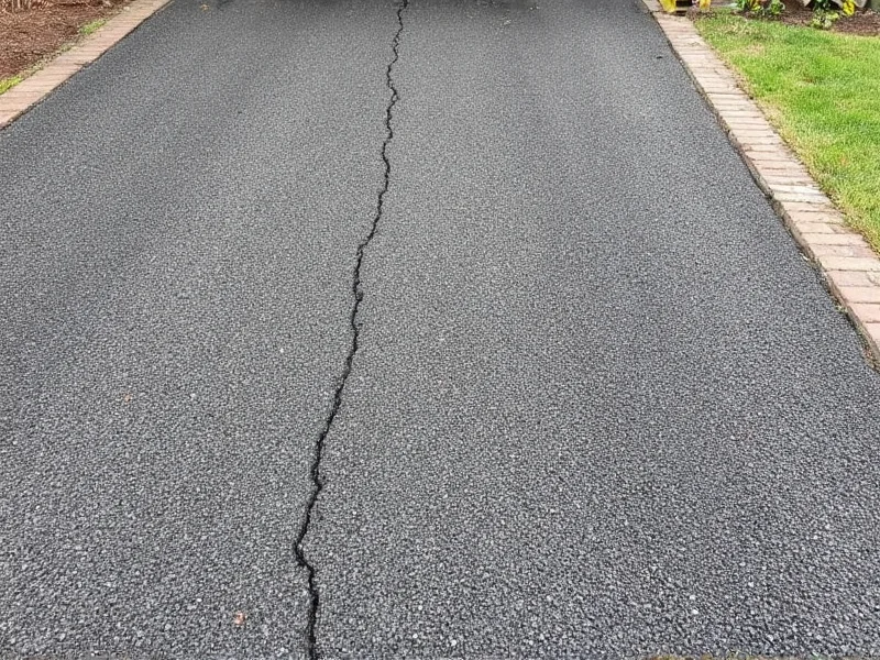 Cracked asphalt driveway showing failed DIY installation