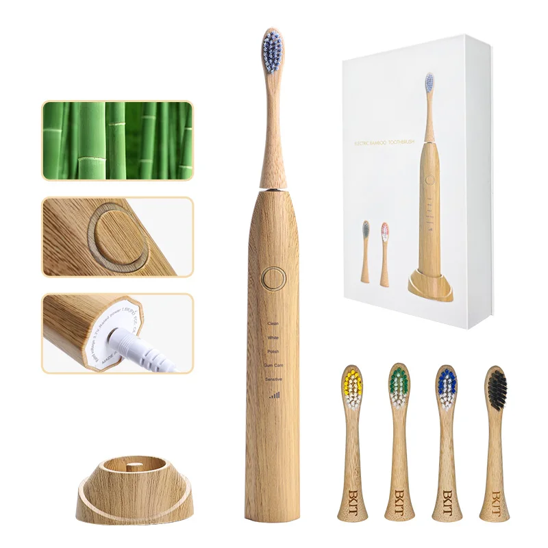 

Durable biodegradable environment made by natural bamboo electrical toothbrush with Eco friendly soft bristle brush head, Carbonized bamboo