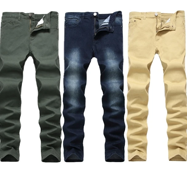 

Denim jeans men elastic straight slim multi color pants trousers wholesales