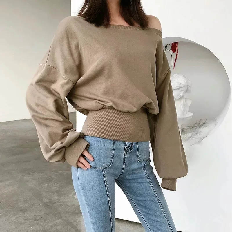 

Wholesale Autumn Fashion Off Shoulder Sexy Casual Long sweatershirt For Women, 5 colors