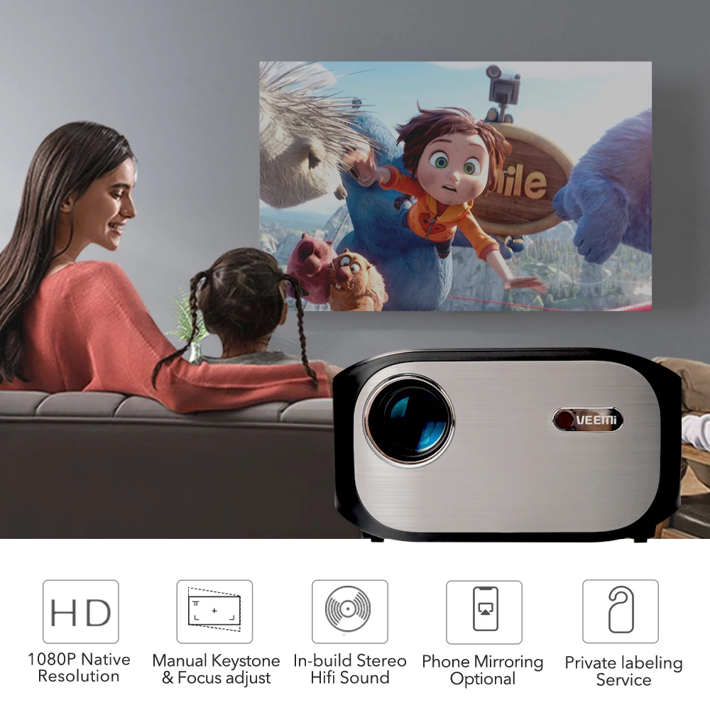 

VEEMI T01 Full HD High Resolution Projector Native 1080p Home Cinema Game Play LCD Proyector