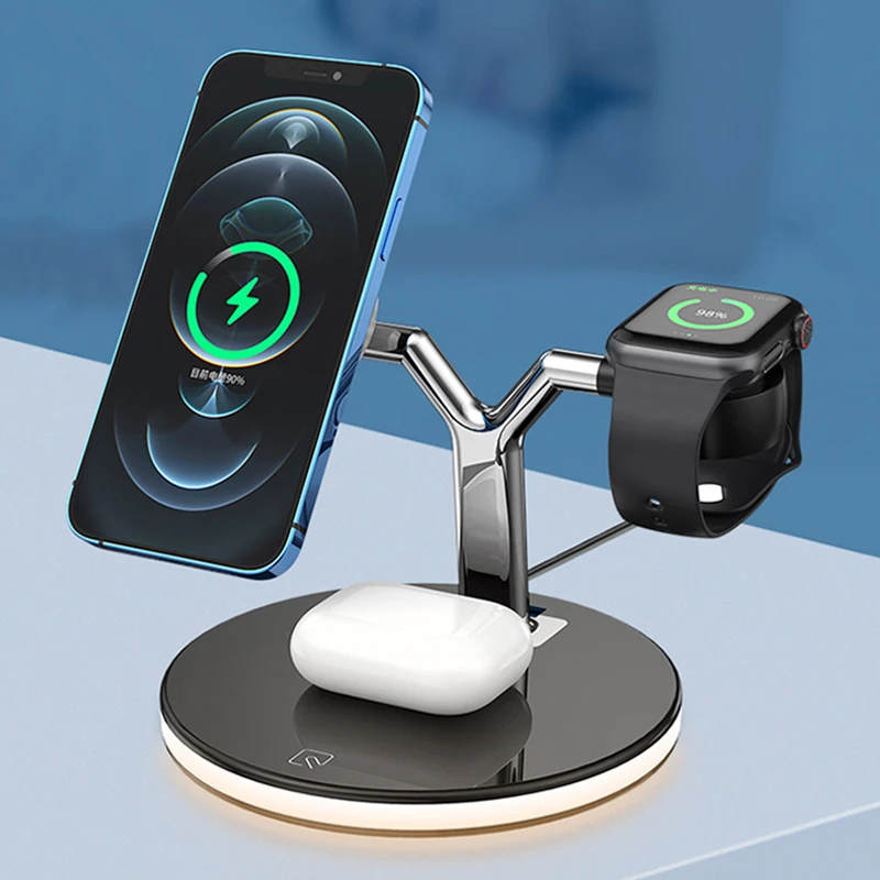 2021 New Arrival 3 in 1 Wireless Charging Station Dock With Night Light Stand for Cellphone Earphone Watch Wireless Charger