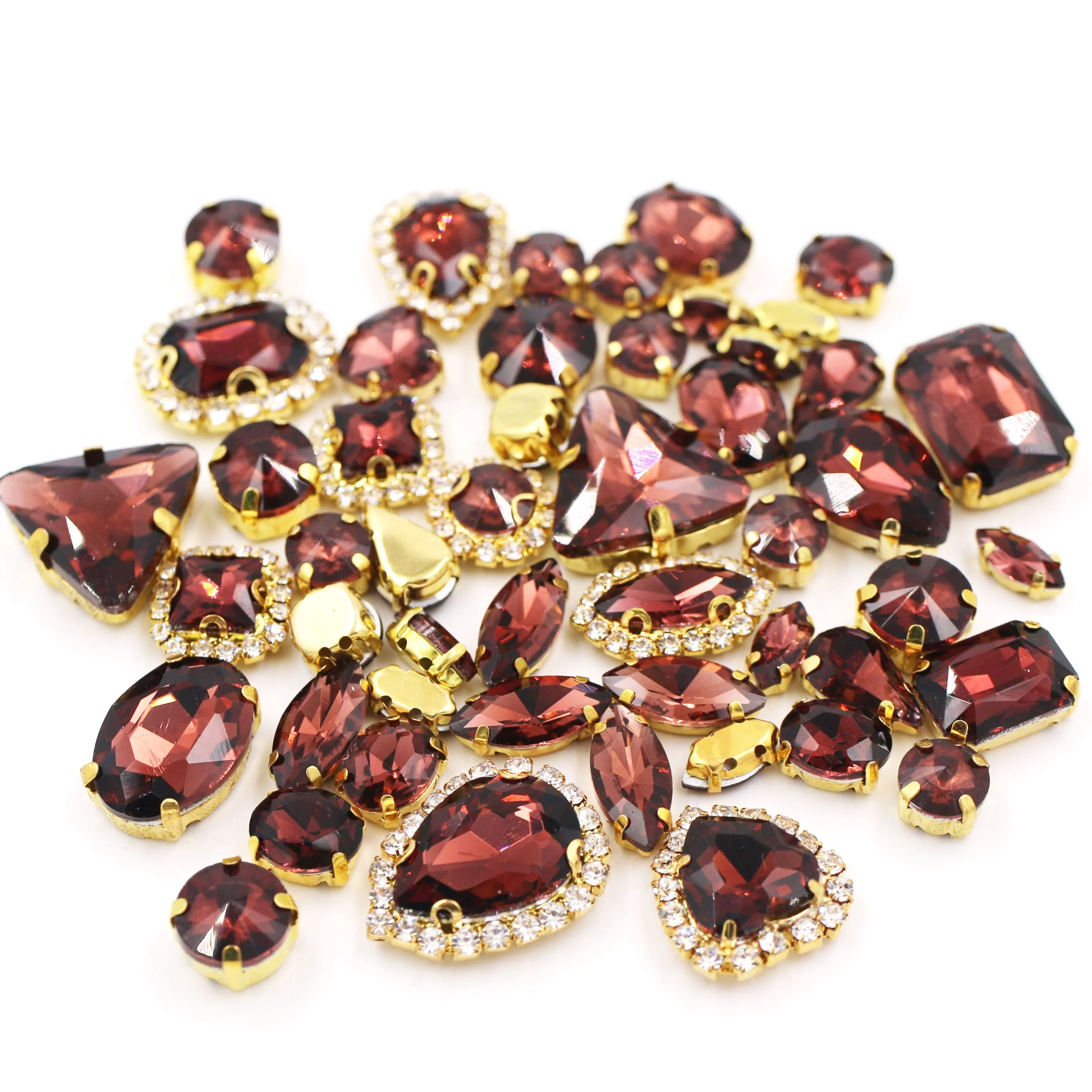 

50pcs/bag Wine red  8 shapes Crystal glass Rhinestones with cup chain, 24 colors