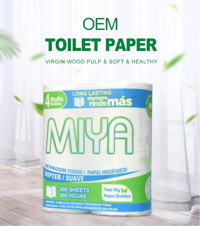 Professional Bulk personal custom logo bathroom toilet tissue paper /carta igienica , 300 sheets