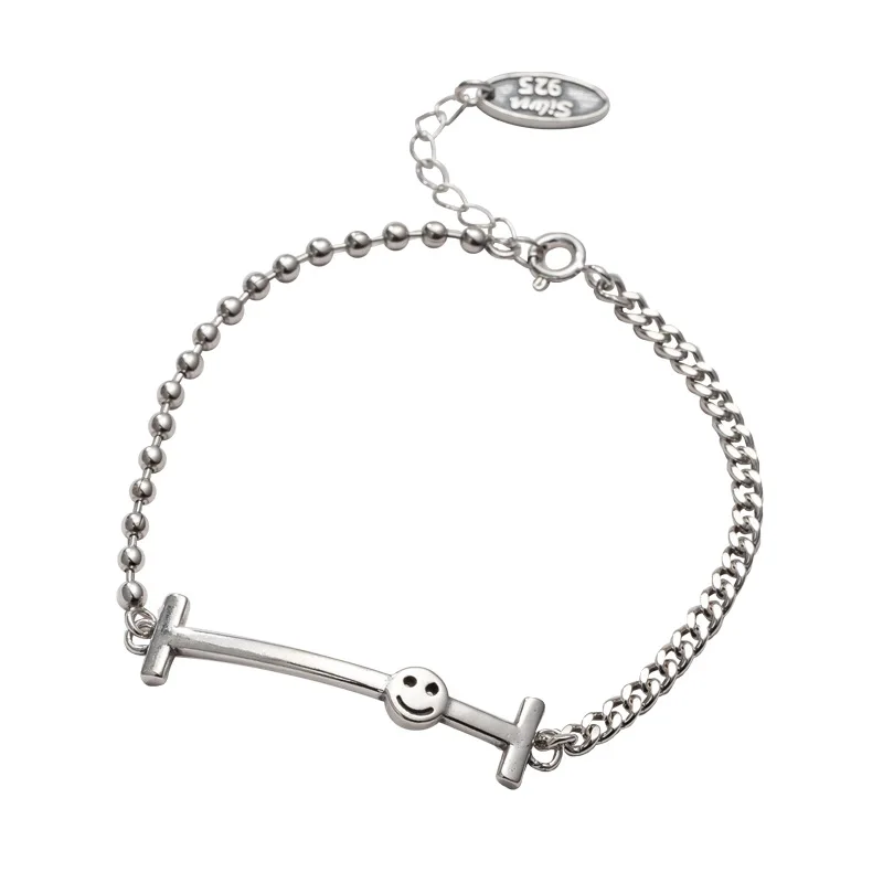 

2020 New S925 Retro Smiley Chain Handmade Thai Silver nspirational Bracelet Women, Silver color