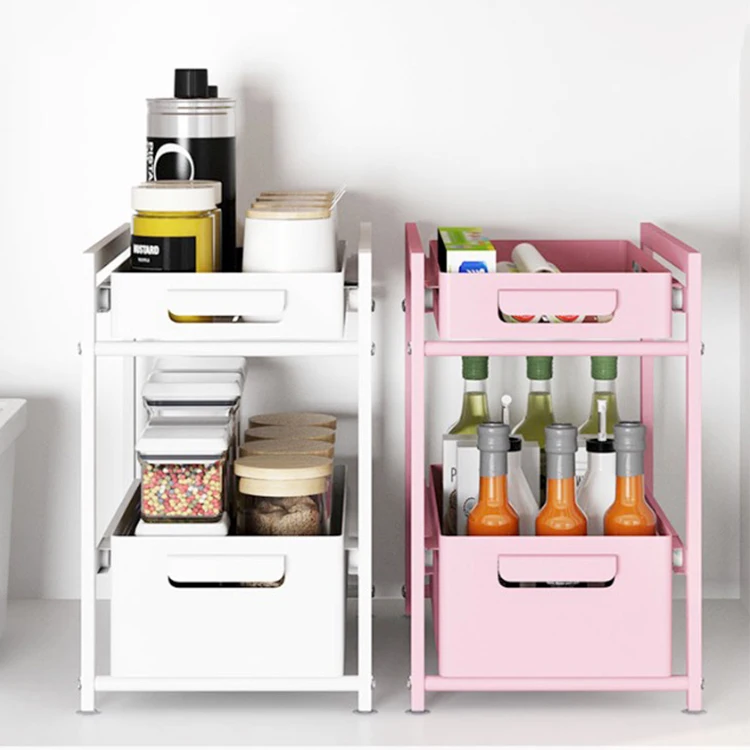 

retractable steel shelf 2-tier under sink cabinet sliding basket organizer, Customized