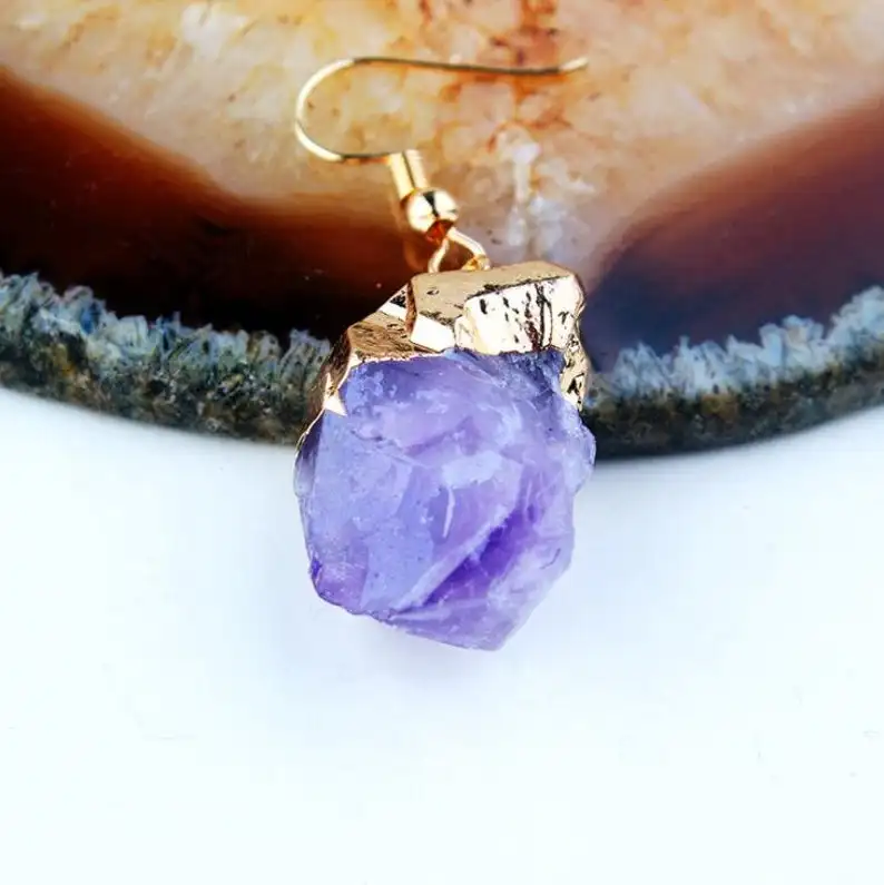 

Zooying Raw Amethyst Gemstone Dangle Natural Stone Purple Crystal Drop Earrings, Gold,silver
