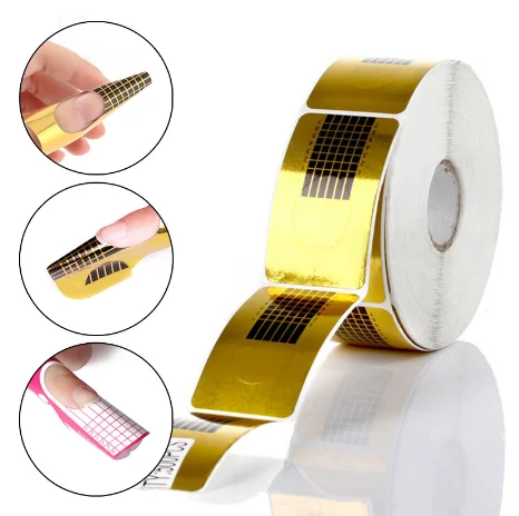 

100/500pcs Nail Forms Professional Acrylic Curve Nail Extension Nail Art Guide Form Curl Tips Stencils, Gold