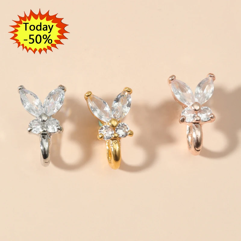 

Hot Sell High Quality Cz Butterfly Nose Cuff Hoop Nose Clip Non Piercing Faux Nose Rings Jewelry