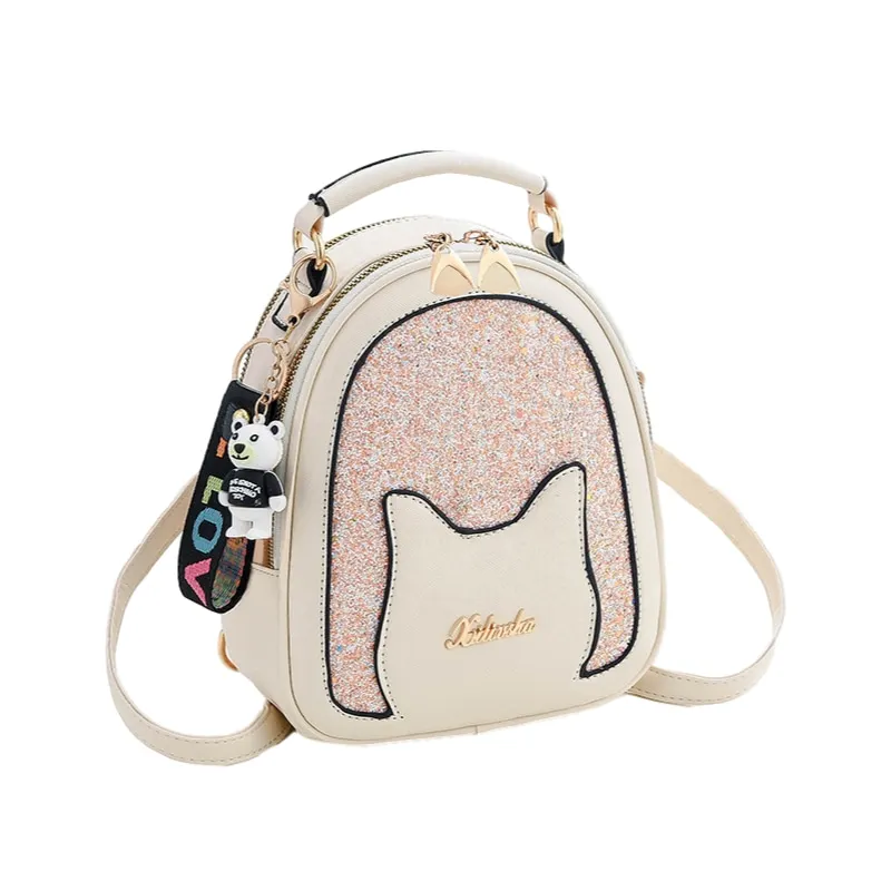 2020 new fashion girl shoulder bag Korean version of the wild sequin kitten student backpack