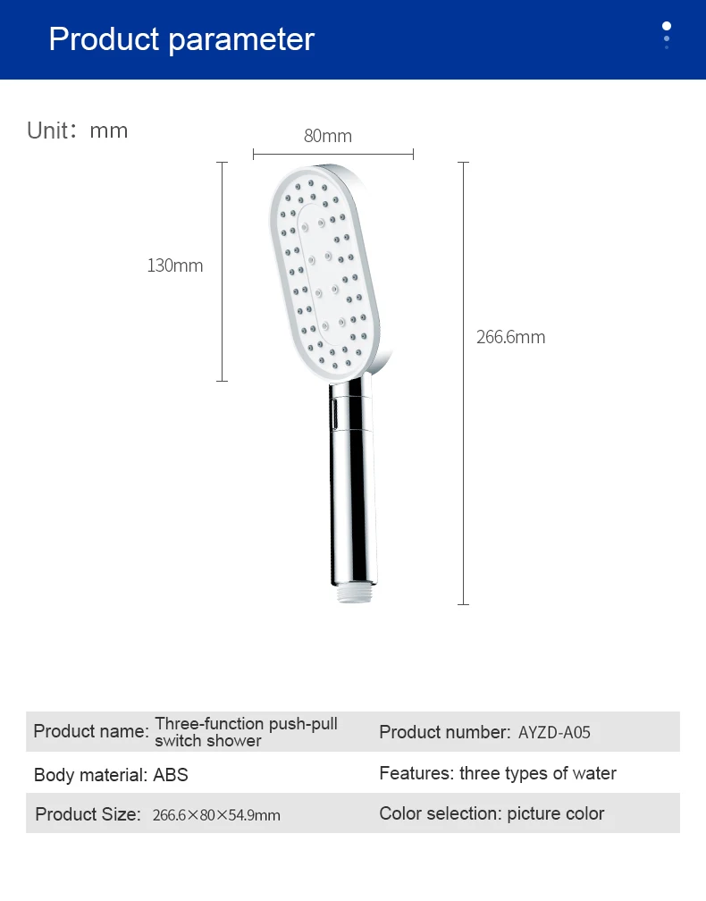 Custom hand held waterfall water saving removable rain shower head