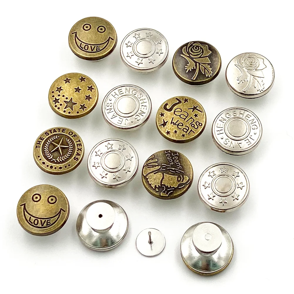 

New Jeans Pin Buttons 17mm Adjustable Custom Metal Denim Instant Jean Button Pins, Customized