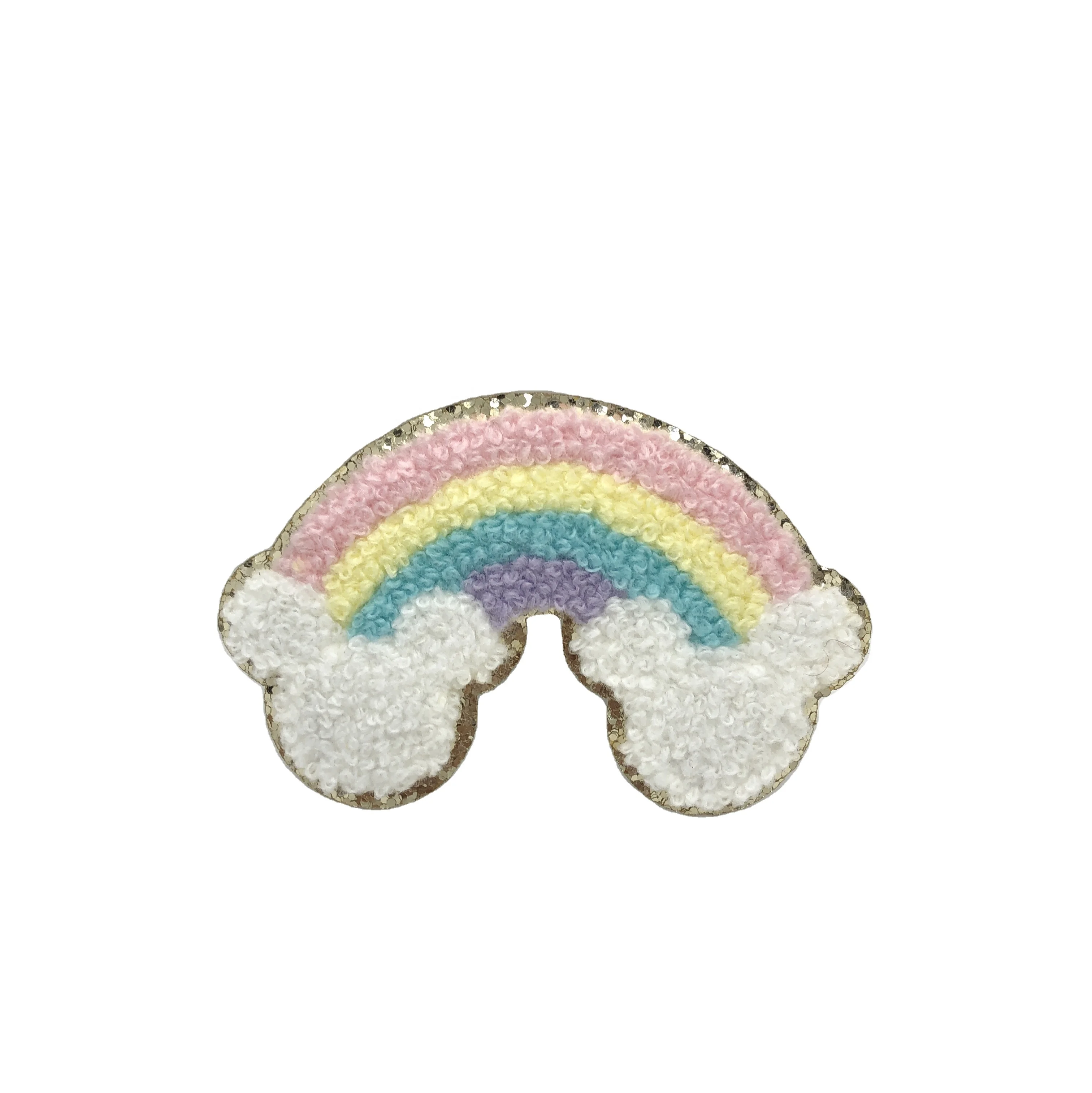 

New Custom Glitter Rainbow Iron On Chenille Embroidery Patch, Custom color