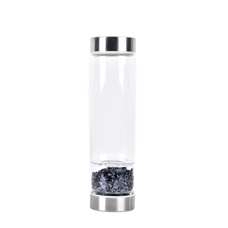 

Healing Crystal Water Bottle,Gem Wellness Water Bottle, Premium Glass with Wellness Stones