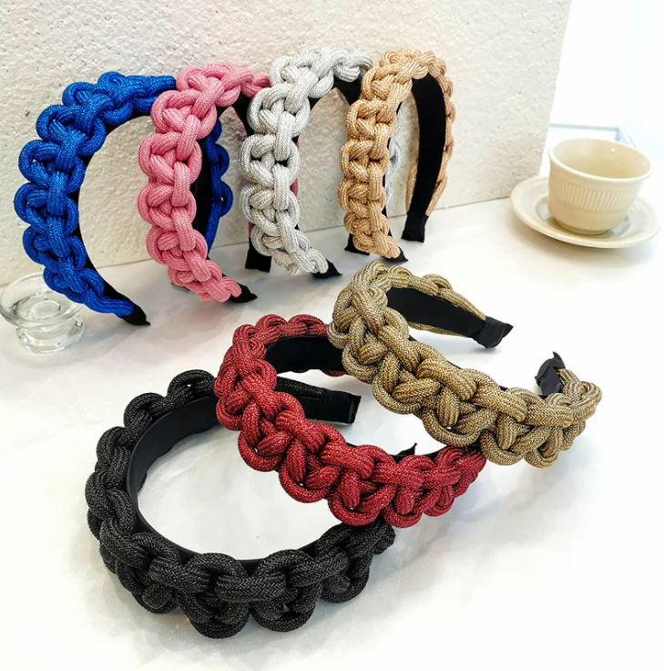 Solid color braided wide side knotted headband for women girls hair accessories