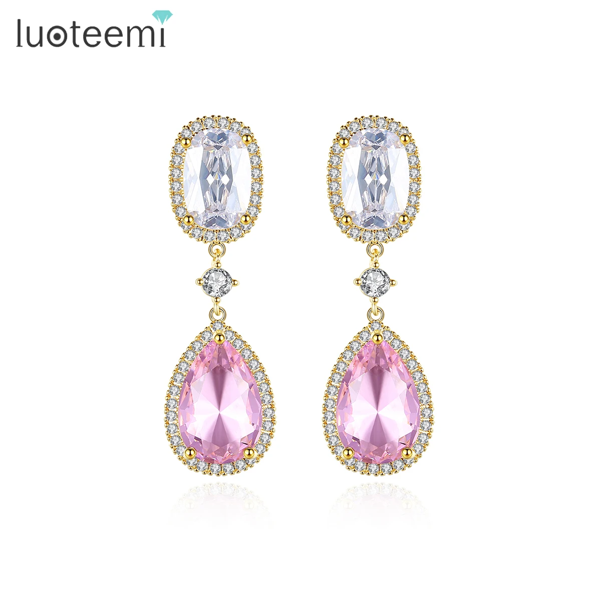 LUOTEEMI Jewelry Party Crystal Drop Dangle Elegant Engagement European Unique Bling Cubic Pendant Earring