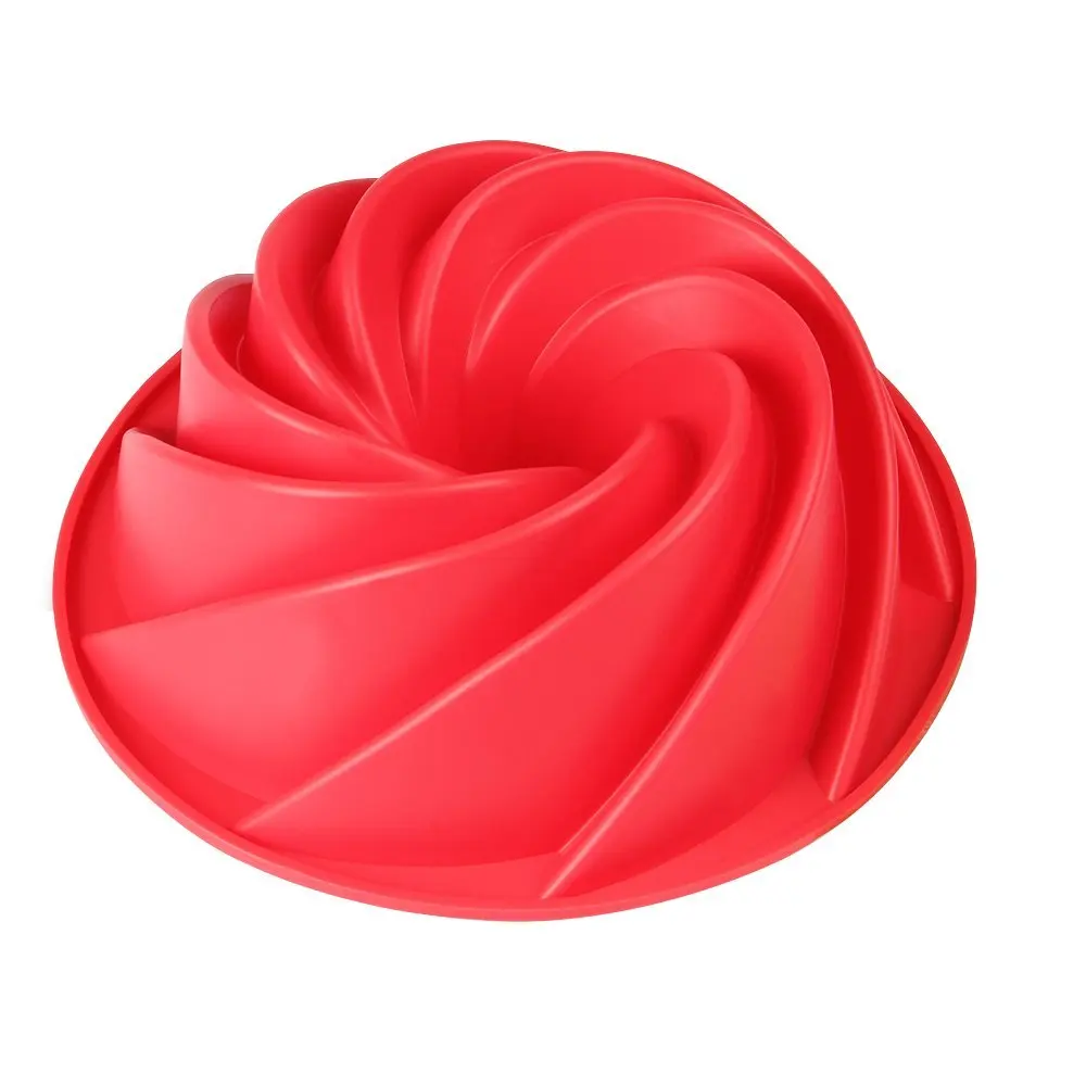 

9 Inch Large Spiral DIY Round Silicone Cake Mold 3D Bread Cake Pan For Baking, Red