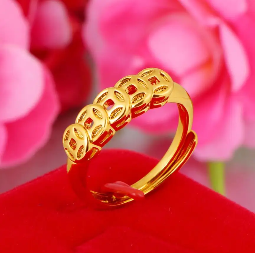 

6TYPES 24k gold rings sporty women wedding ring for women flower rings for girl Gift solid gold chain open