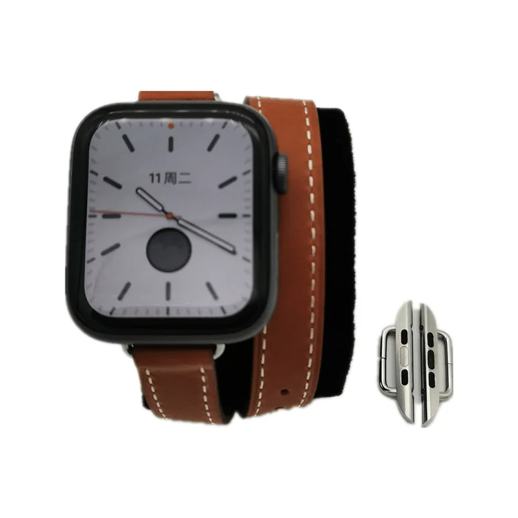 

Suitable for apple watch1/2/3/4/5 generation iwatch6 strap leather double ring strap connector personality trendy men and women, Silver/gold/rose gold/black