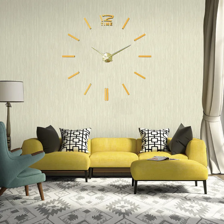 Living room home decor sticker acrylic silent digital big 3d diy luxury clock wall from china