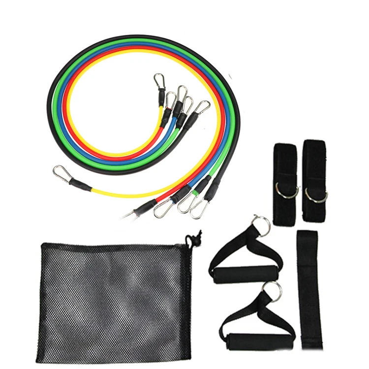 

100 LB Wholesale Rubber Custom Color Logo Enhanced Hook Fitness Elastic Exercise Gym 11pc Resistance Bands Tube Set, As the picture shows