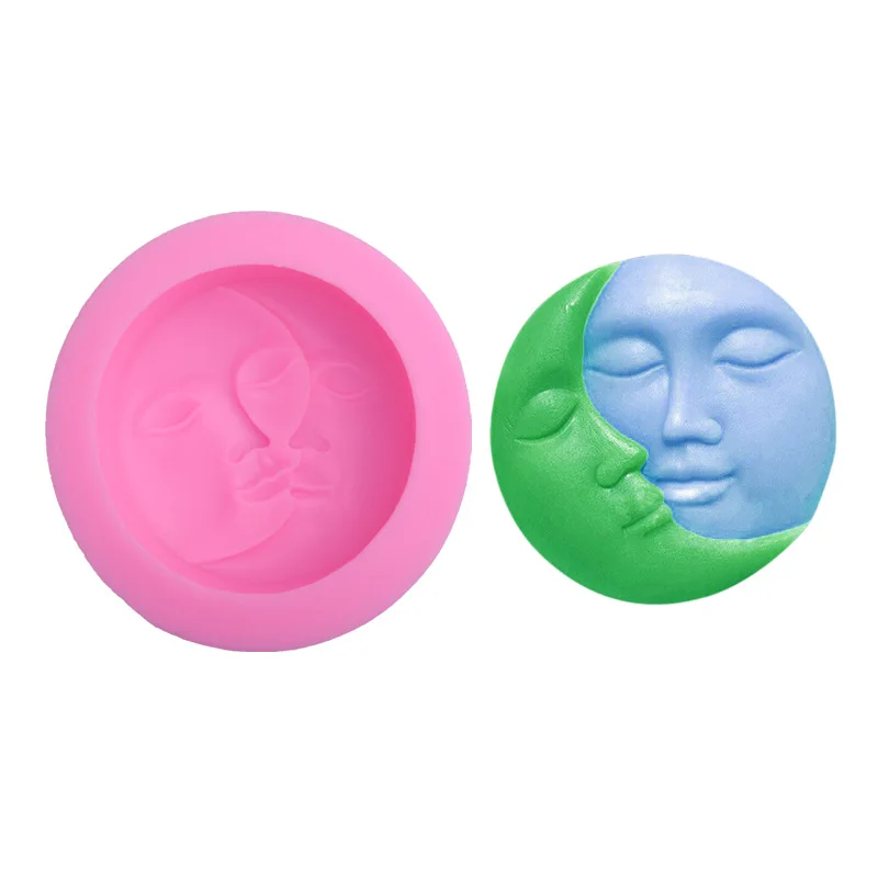 

Fusimai DIY Soap Soap Cake Decorative Chocolate Gypsum Mold Creative Moon Sun Face Silicone Candle Molds, As is shown in the picture