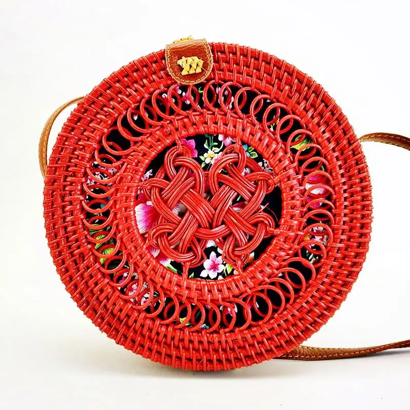 

Wholesale bali beach handmade woven round straw rattan shoulder bag for women