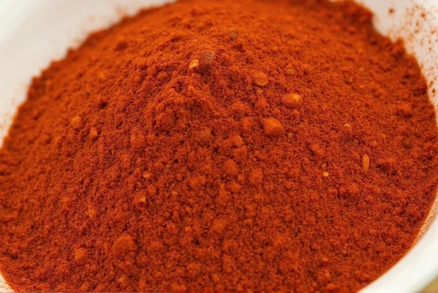 Close-up of vibrant red smoked paprika being sprinkled over roasted vegetables on a wooden cutting board