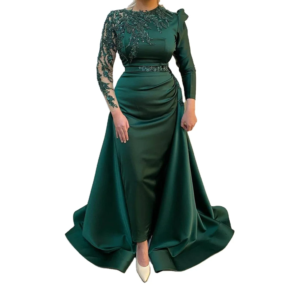 

Green O Neck Long Sleeves Muslim Evening Dresses Serene Hill LA71124 Over Skirt Formal Party Gowns For Women