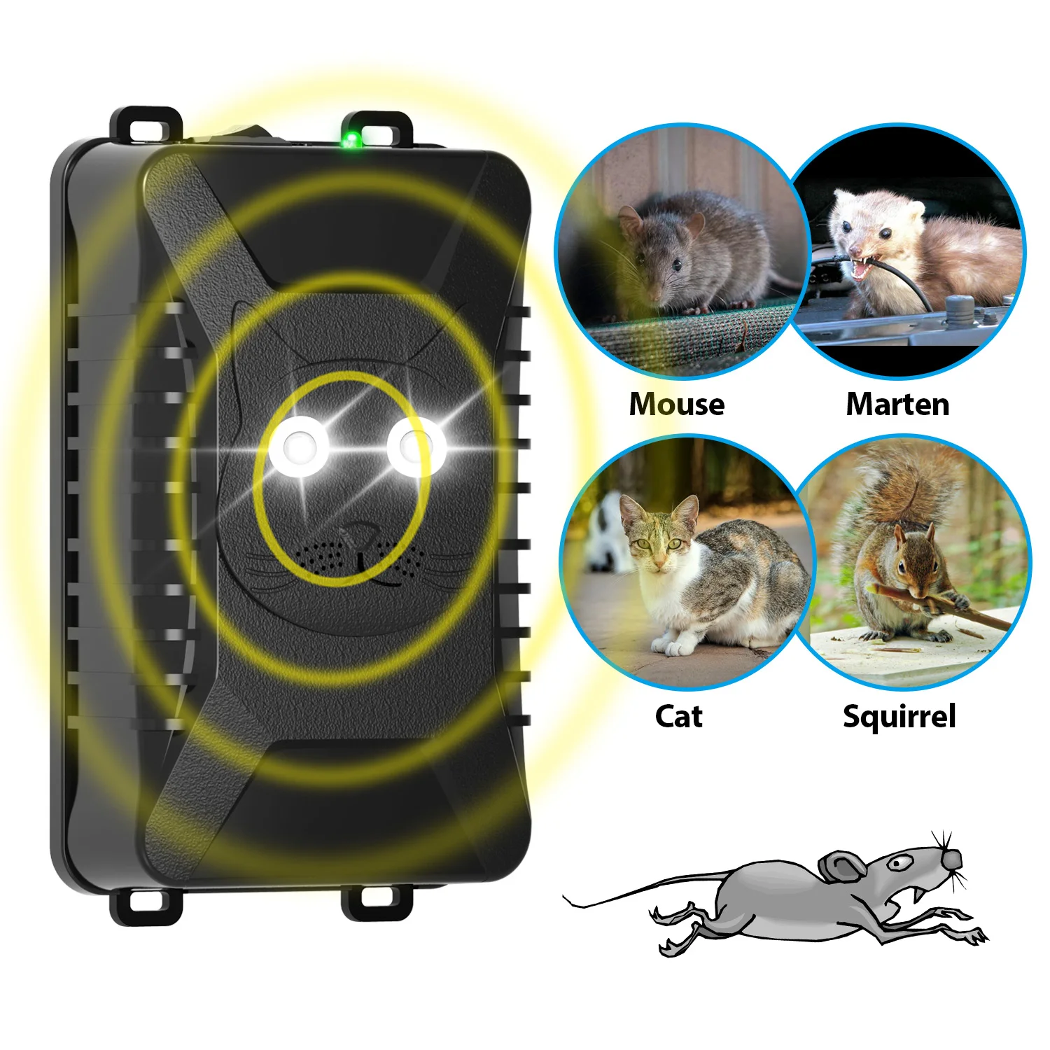 

Marten Mouse Repellent Eco-Friendly Under Hood Rodent Ultrasonic Repellent LED Light Flashing Rat Chaser Vehicle Marten Repeller