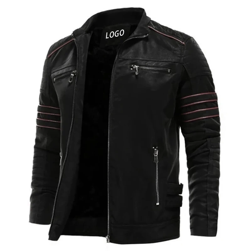 

CARANFIER Winter Men's Lapel Plus Velvet Thickening Brown Motorcycle Large Size Washed Padded Pu Leat customization Enough stock