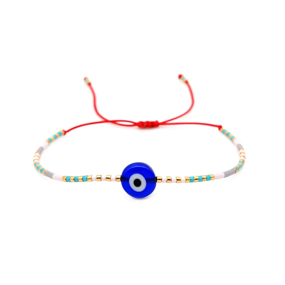 

2020 Fashion Latest Creative Rainbow Color MIYUKI Bead Evil Eyes Acrylic Bead Handmade Braided Bracelet For Women, Picture