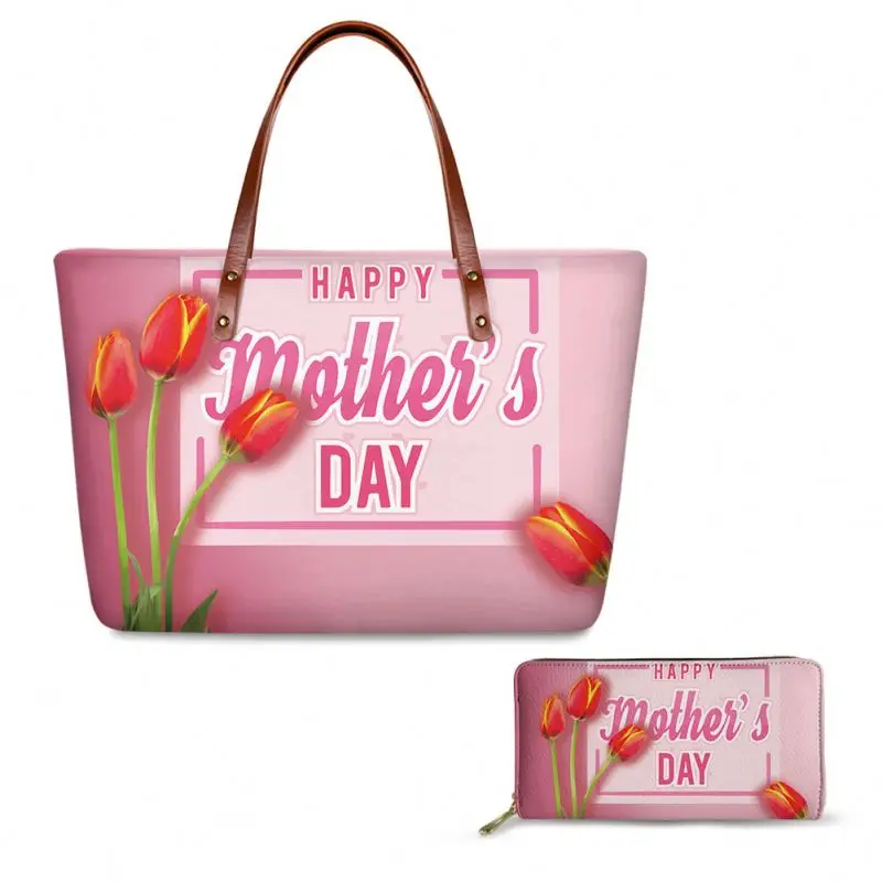 

Love U Red Love Printing Design 2022 Happy Mother's Day Gifts Exclusive Bags Long Purses For Women Ladies Custom 2 Pcs Handbag