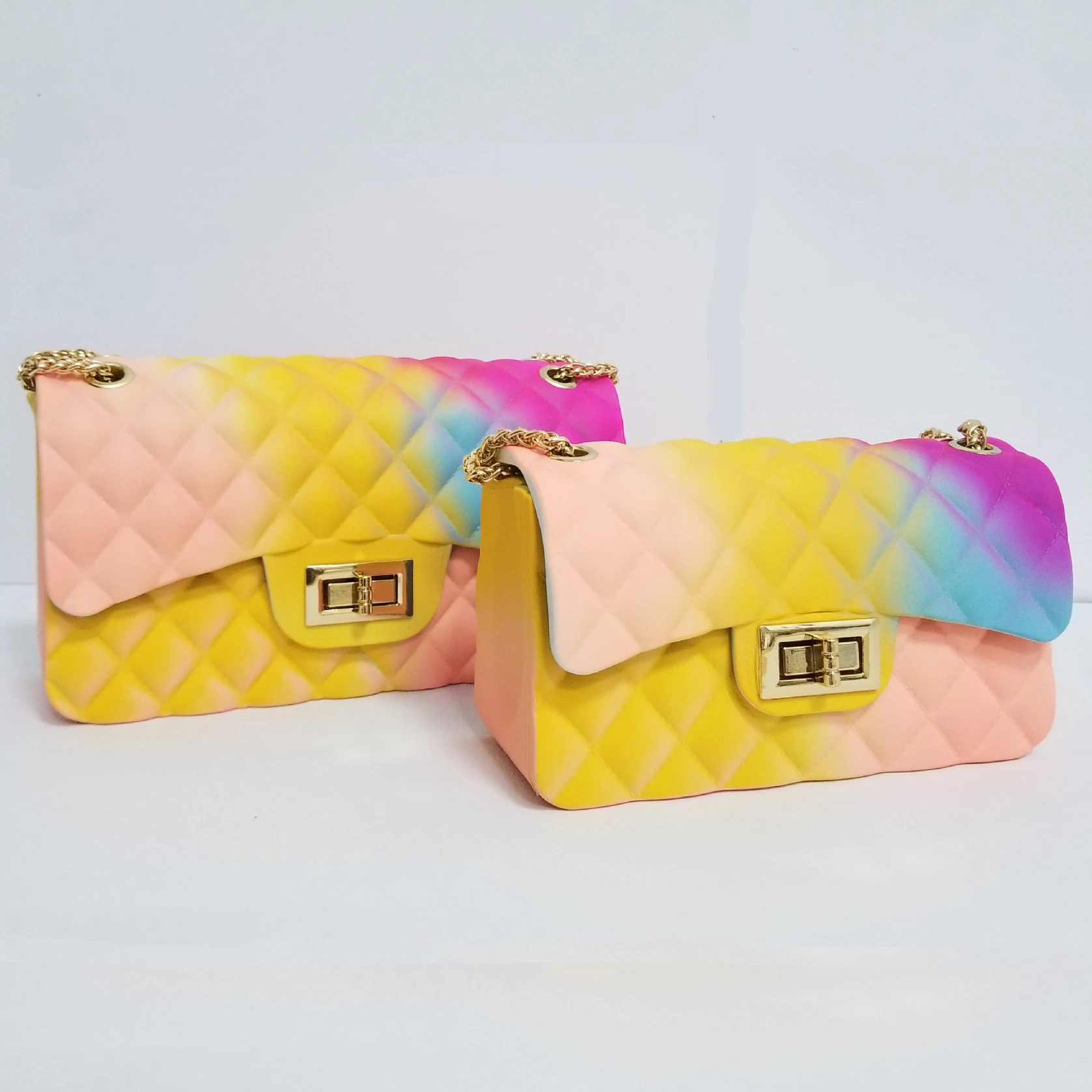 

TS9030 2021 Fashion rainbow ladies beach jelly Bags colourful jelly purse matte hand bags new designer handbags for women