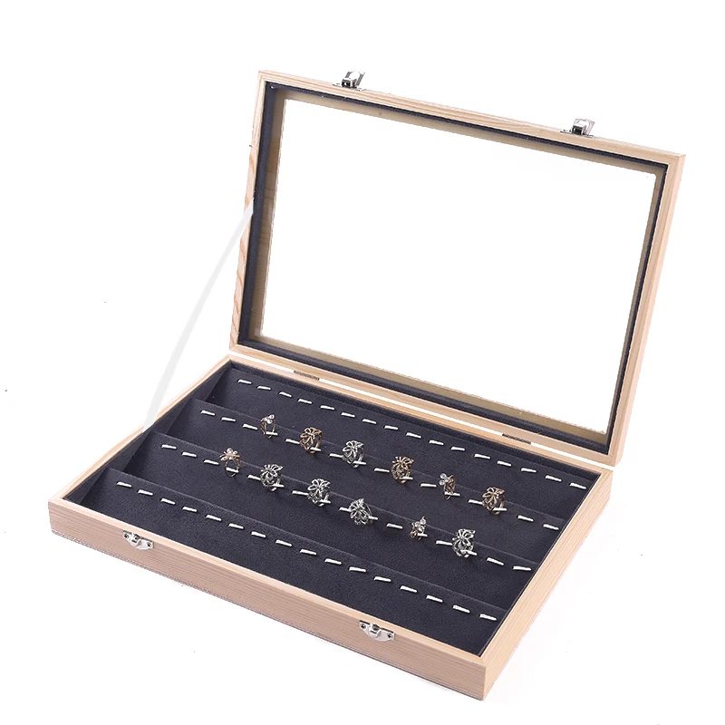 

64 Hook Large Capacity Ring Box Fashion Dark Gray Ring Jewelry Display Box Dustproof Jewelry Box, White,beige,dark grey,pink,dark green