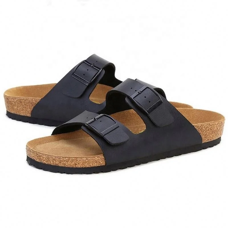 

Sanmao Top Quality Wholesale Men Buckle Straps Cork Sole Sandals with Cow Leather Foot bed, Customized