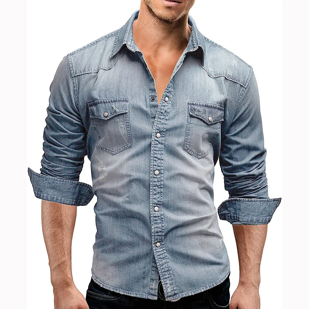 

2019 fashion men clothing pocket jeans shirts men