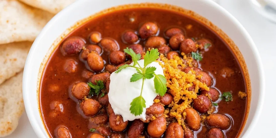 Steaming hot vegetarian bean chili
