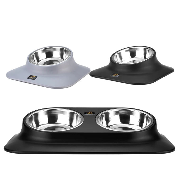 

Portable Eco Friendly Smart Custom Dog Collapsible Pet Melamine Stainless Steel Cat Bowl, Black/gray
