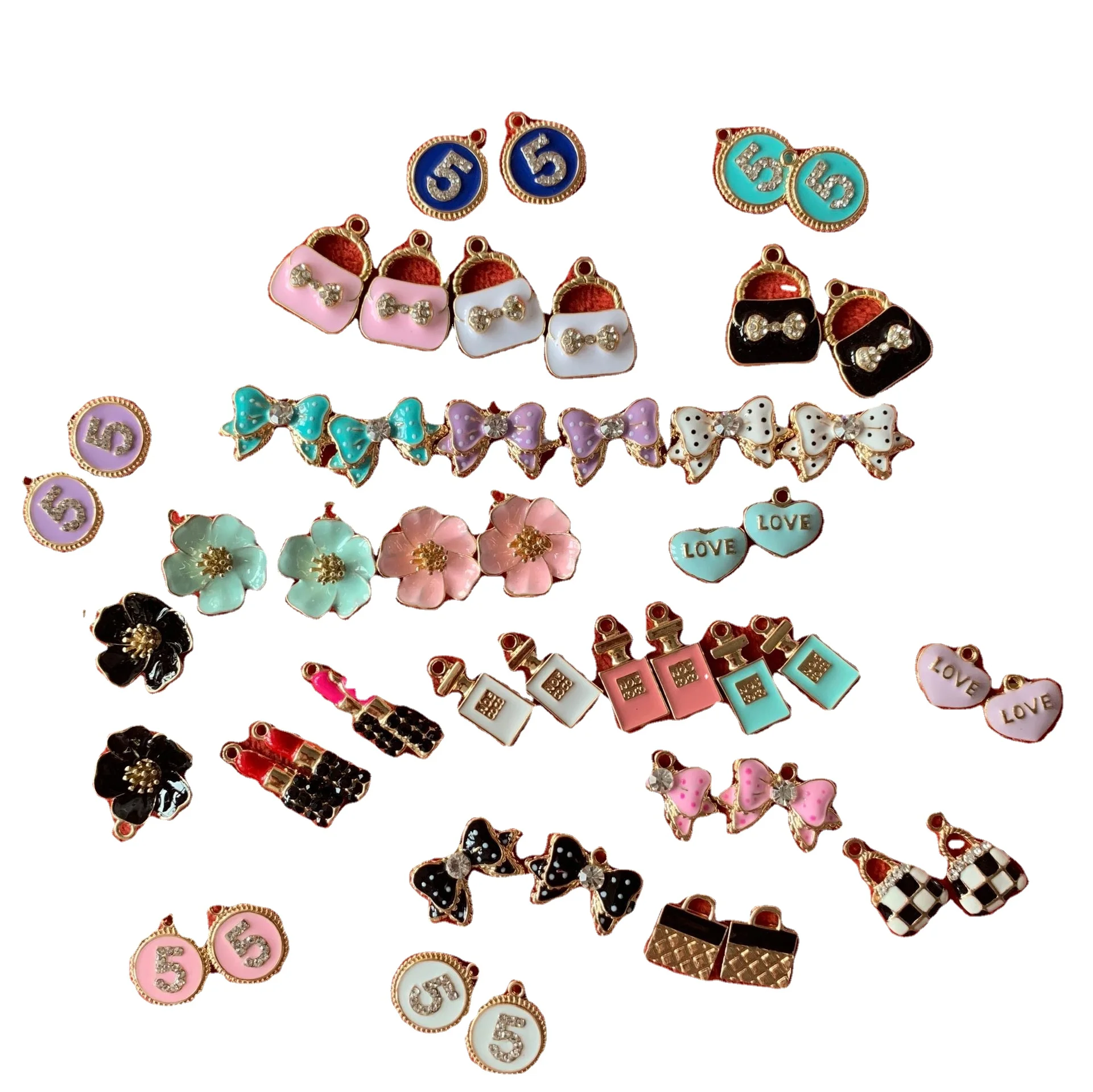 

50pcs per lot various color enamel metal charms mix colorful metal charms mix for bracelets lady girl cute jewelry charms mix