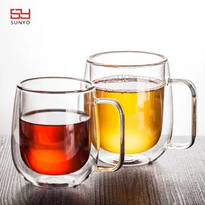 Image of insulated Double Wall Glass Reusable Coffee Cup with handle