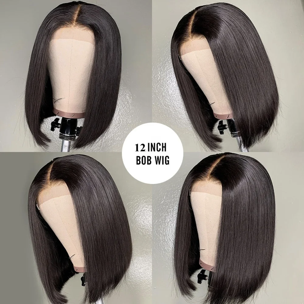 

Full Lace Bob Human Hair Wig 100% Virgin Brazilian Cuticle Aligned Hair Wig Middle Part Lace Front Wigs for Black Women